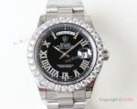 Replica N9 Rolex Day-Date II Stainless Steel Black Diamond Dial Watch Rolex ETA Watch